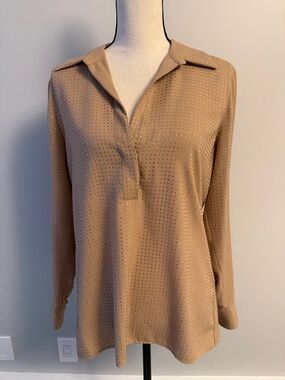 Reiss Beige Studded Long-Sleeve Polo Tunic